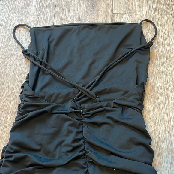 Princess Polly Black Absent Ruched Criss Cross Back Bodycon Stretch Mini Dress 4 - Picture 6 of 6